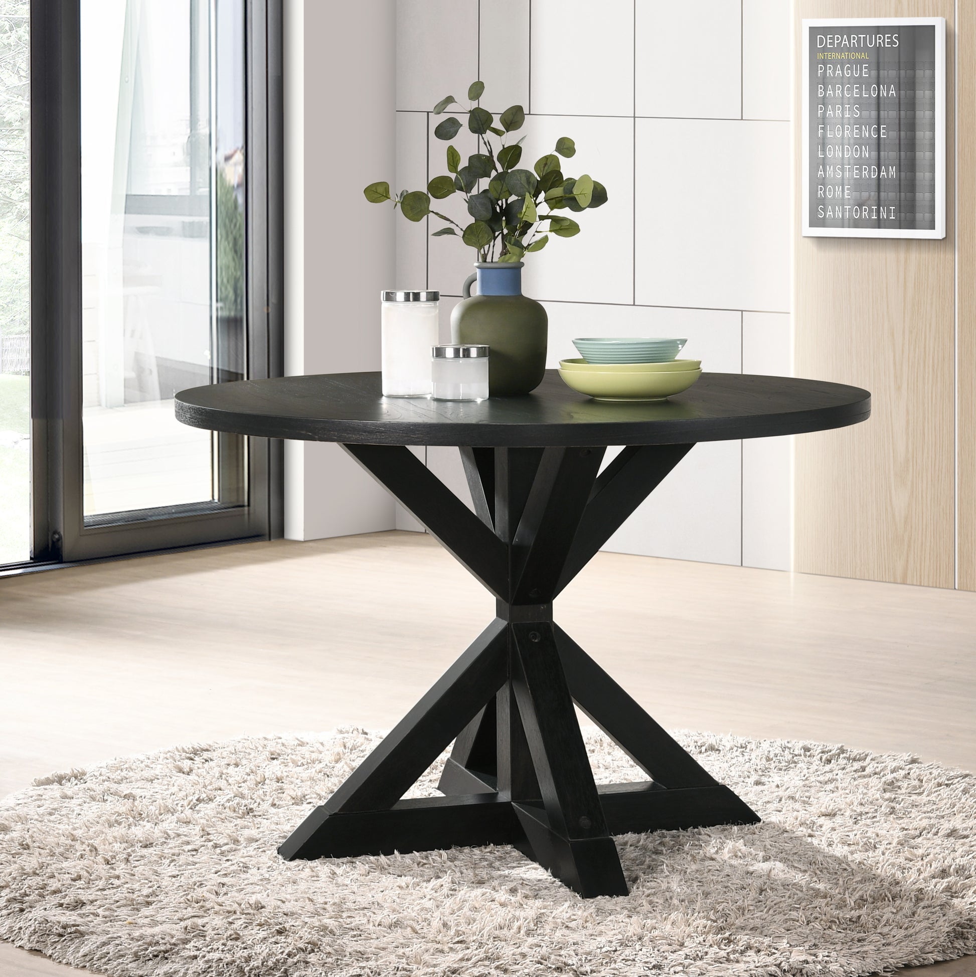 indvale Cross-Buck Wood 5-Piece Dining Set in Black - Groovy Boardz