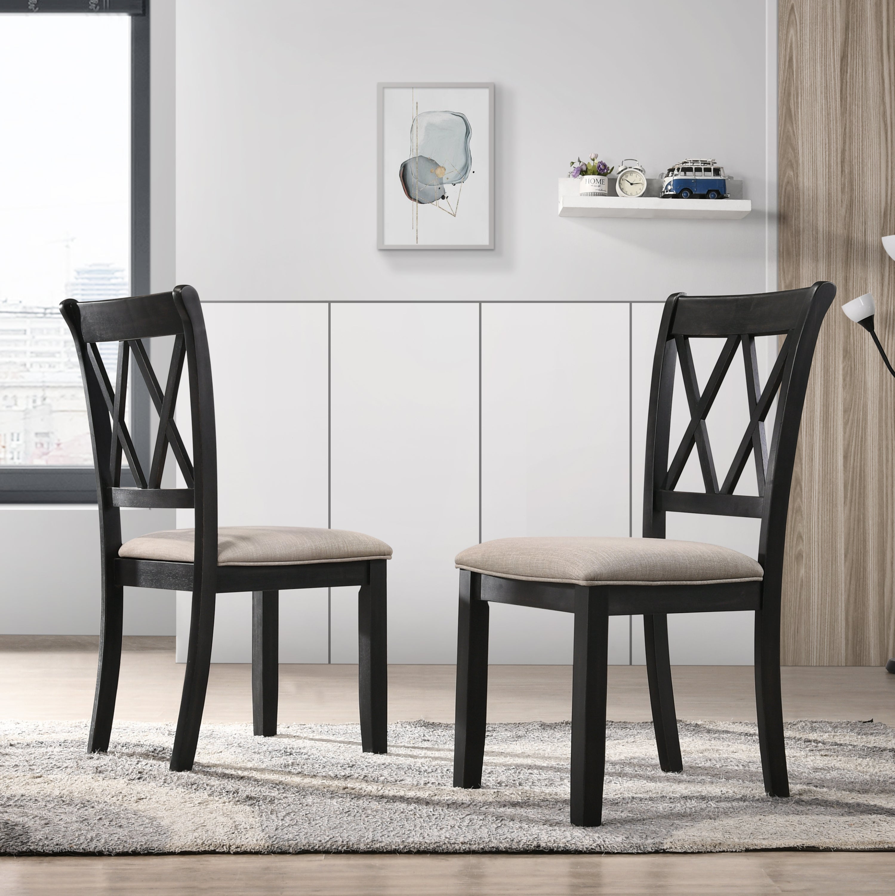 indvale Cross-Buck Wood 5-Piece Dining Set in Black - Groovy Boardz