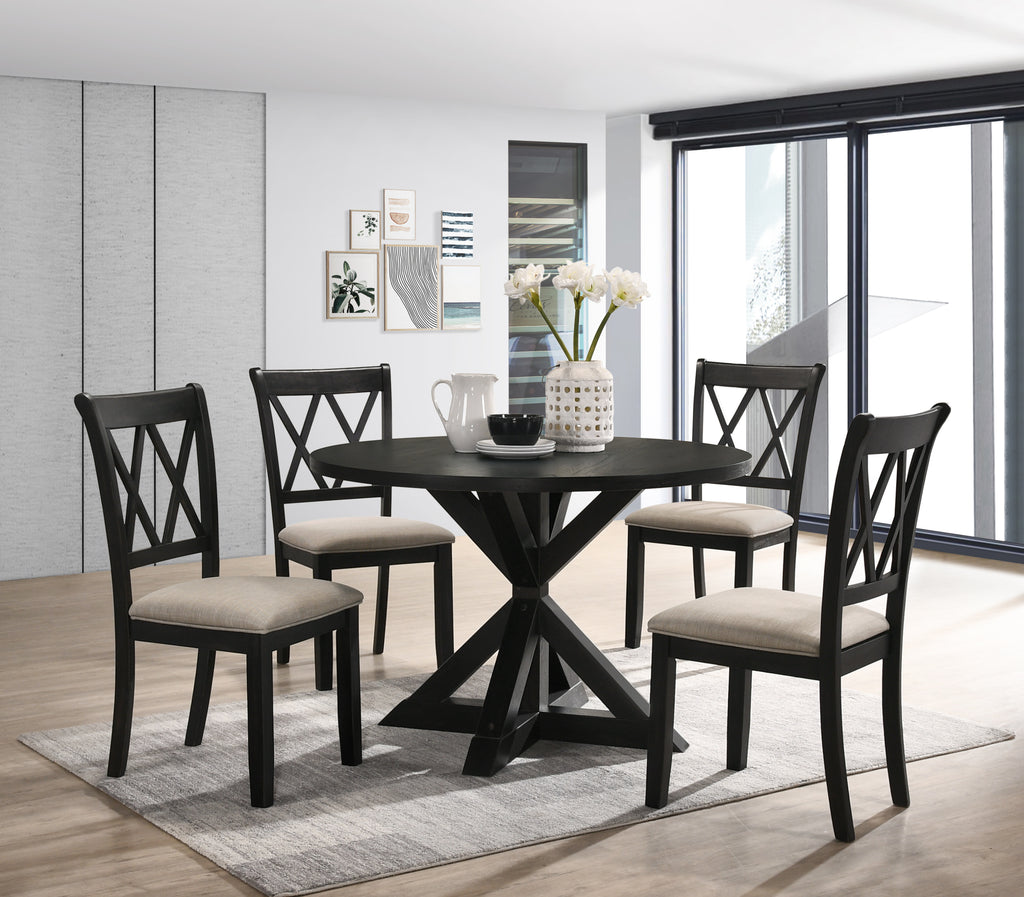 indvale Cross-Buck Wood 5-Piece Dining Set in Black - Groovy Boardz