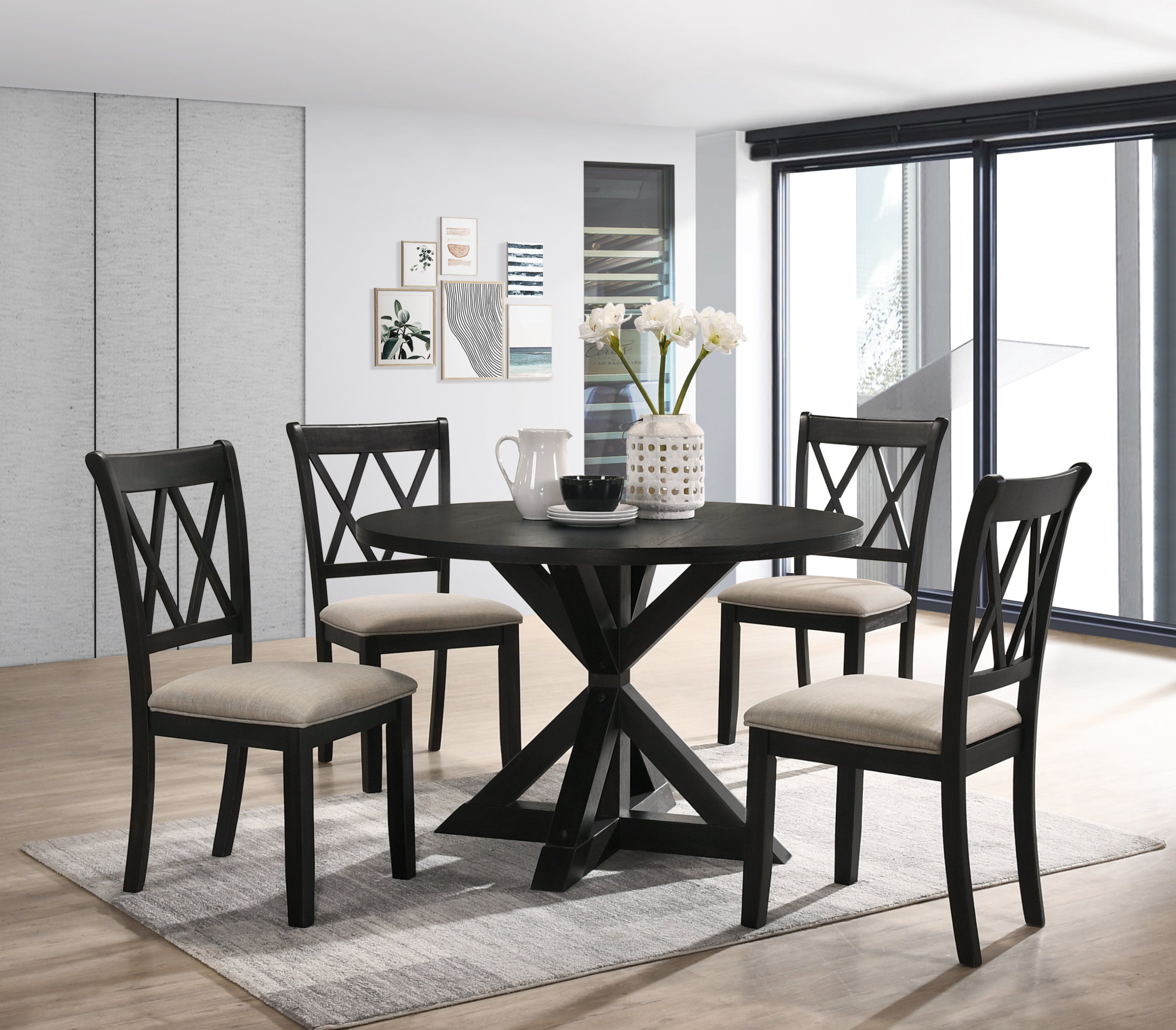 indvale Cross-Buck Wood 5-Piece Dining Set in Black - Groovy Boardz