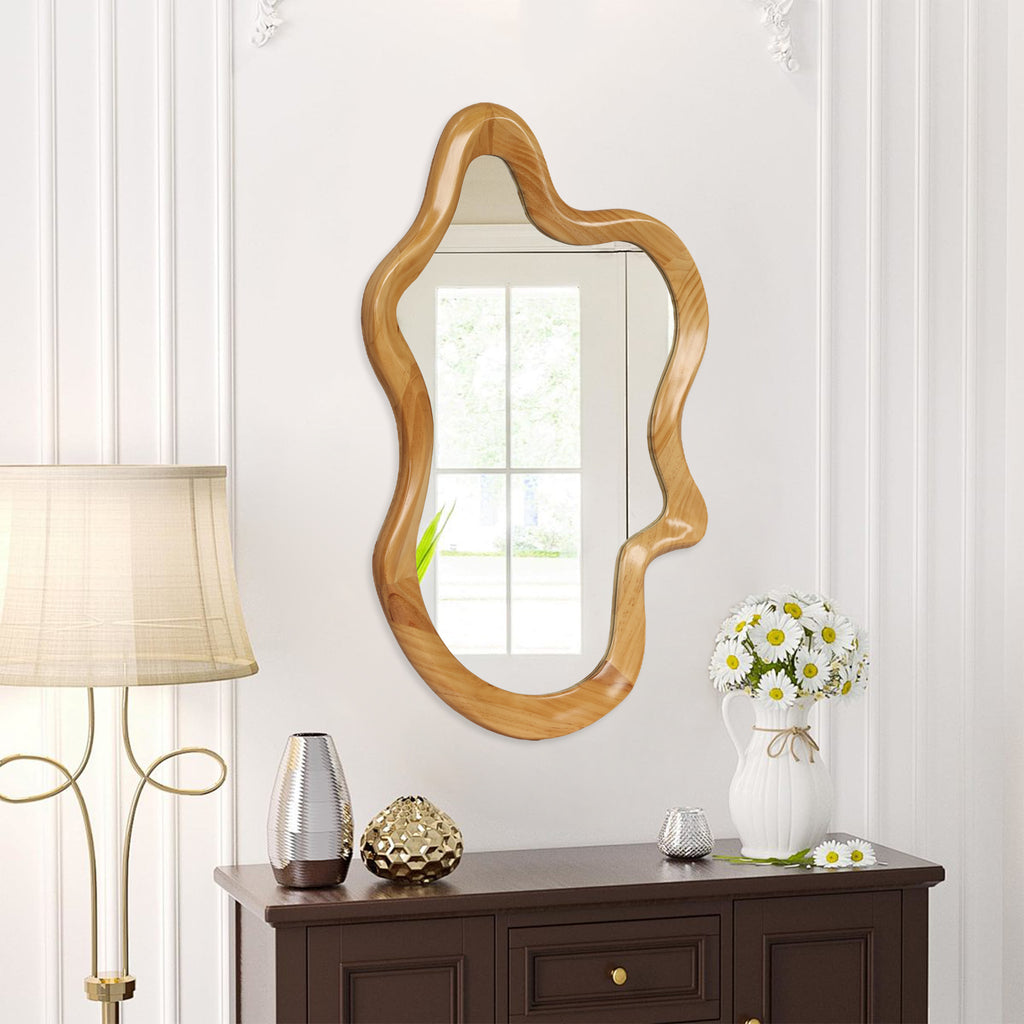 33.46' x 22.24' Irregular Shaped Wall Mirror with Natural Wood Frame Mirror