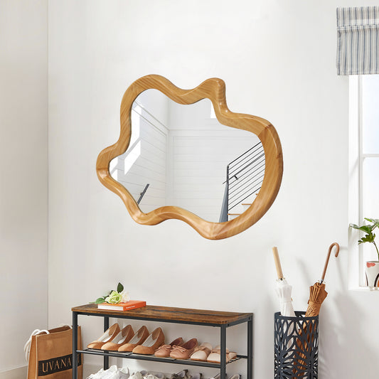 33.46' x 22.24' Irregular Shaped Wall Mirror with Natural Wood Frame Mirror