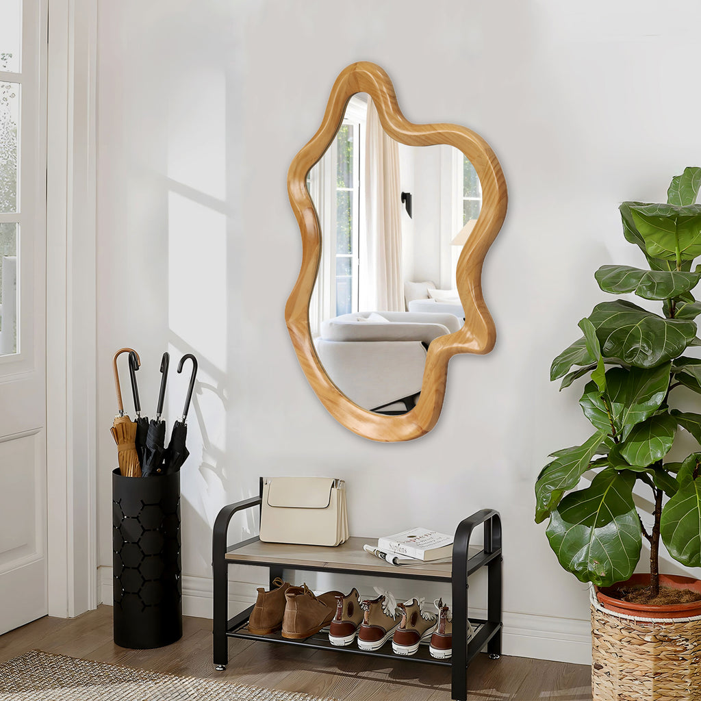 33.46' x 22.24' Irregular Shaped Wall Mirror with Natural Wood Frame Mirror