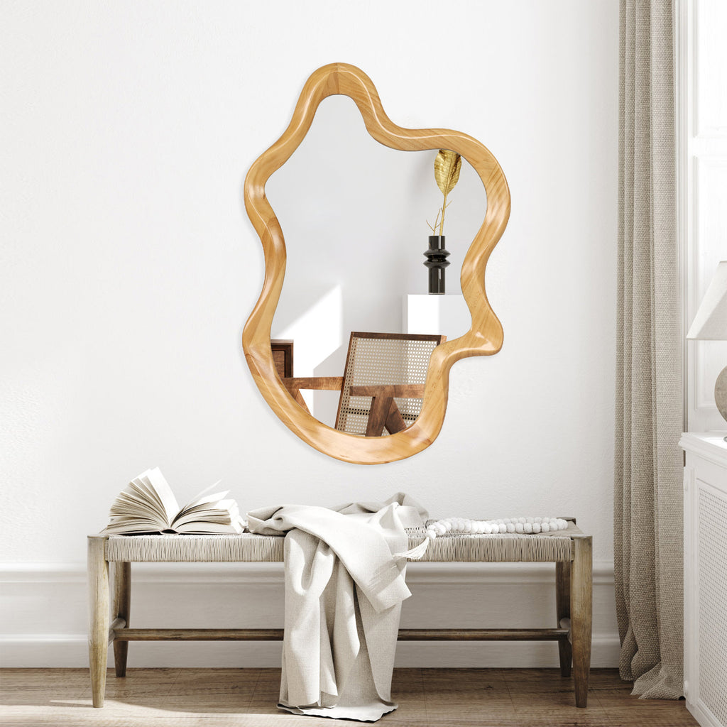 33.46' x 22.24' Irregular Shaped Wall Mirror with Natural Wood Frame Mirror