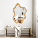 33.46' x 22.24' Irregular Shaped Wall Mirror with Natural Wood Frame Mirror