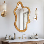 33.46' x 22.24' Irregular Shaped Wall Mirror with Natural Wood Frame Mirror