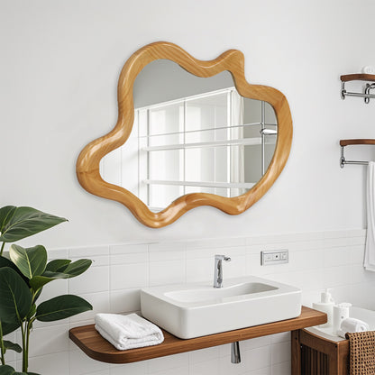 33.46' x 22.24' Irregular Shaped Wall Mirror with Natural Wood Frame Mirror