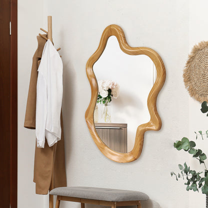 33.46' x 22.24' Irregular Shaped Wall Mirror with Natural Wood Frame Mirror