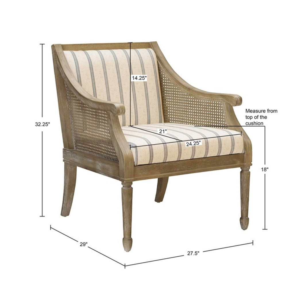 Isla Accent Armchair with Natural Wood and Cane Accents, Beige Polyester Upholstery, 27.5 x 29 x 32.25 inches Accent Chair