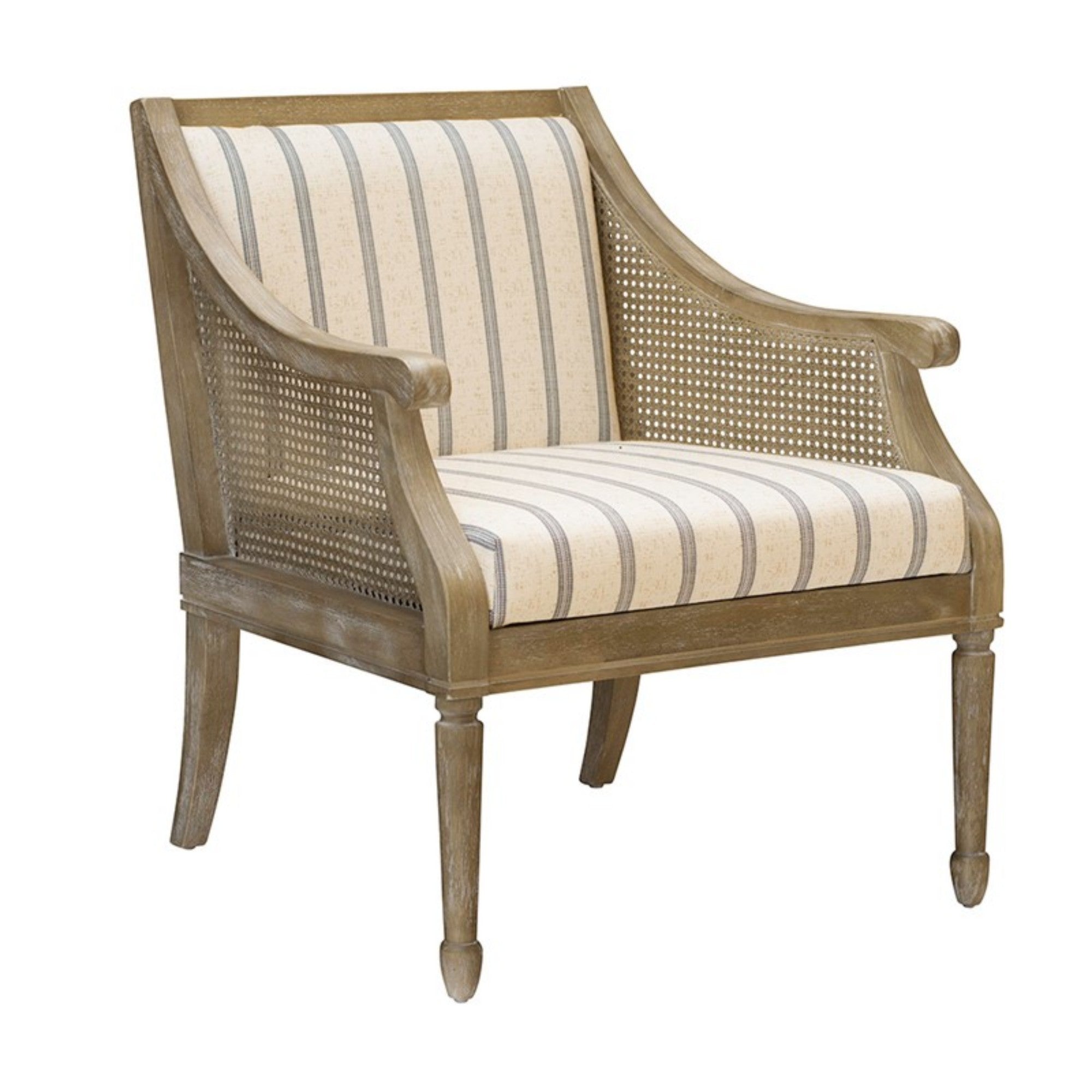 Isla Accent Armchair with Natural Wood and Cane Accents, Beige Polyester Upholstery, 27.5 x 29 x 32.25 inches Accent Chair