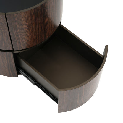 Elegant MDF Italian High-Grade Double-Layer Storage Round Side Table in Brown and Black with Tempered Glass Top