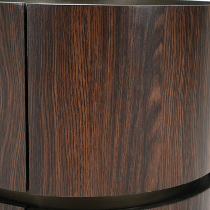 Elegant MDF Italian High-Grade Double-Layer Storage Round Side Table in Brown and Black with Tempered Glass Top
