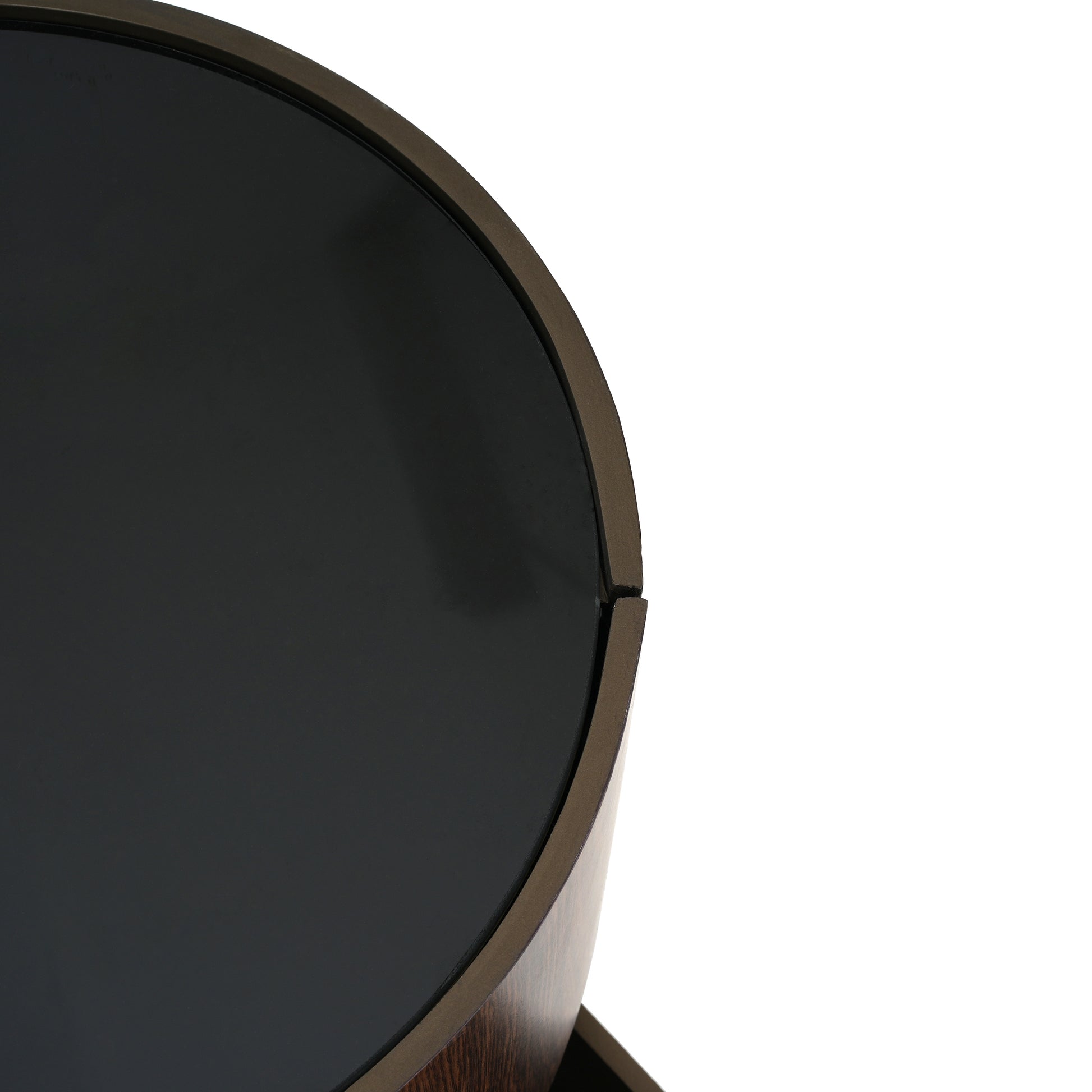 Elegant MDF Italian High-Grade Double-Layer Storage Round Side Table in Brown and Black with Tempered Glass Top