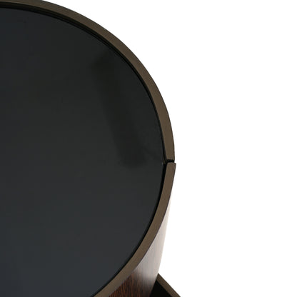 Elegant MDF Italian High-Grade Double-Layer Storage Round Side Table in Brown and Black with Tempered Glass Top