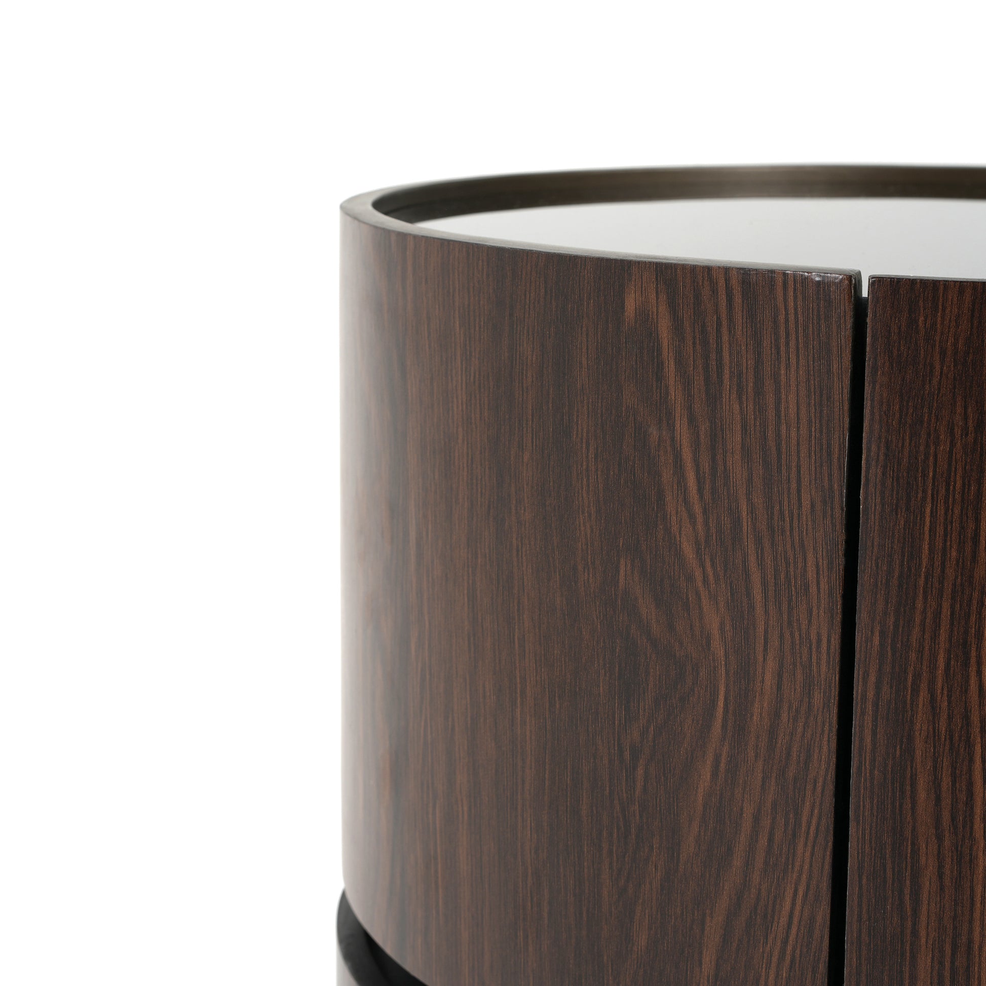 Elegant MDF Italian High-Grade Double-Layer Storage Round Side Table in Brown and Black with Tempered Glass Top