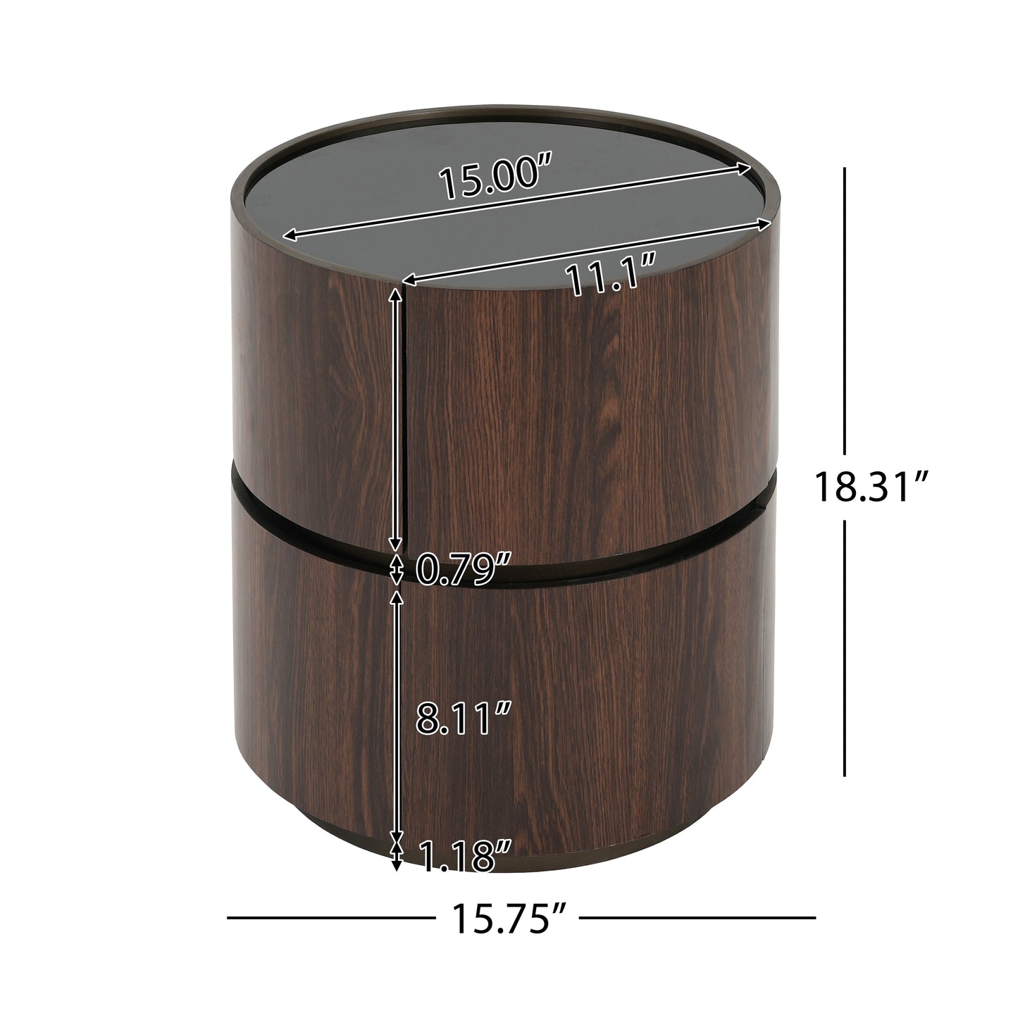 Elegant MDF Italian High-Grade Double-Layer Storage Round Side Table in Brown and Black with Tempered Glass Top