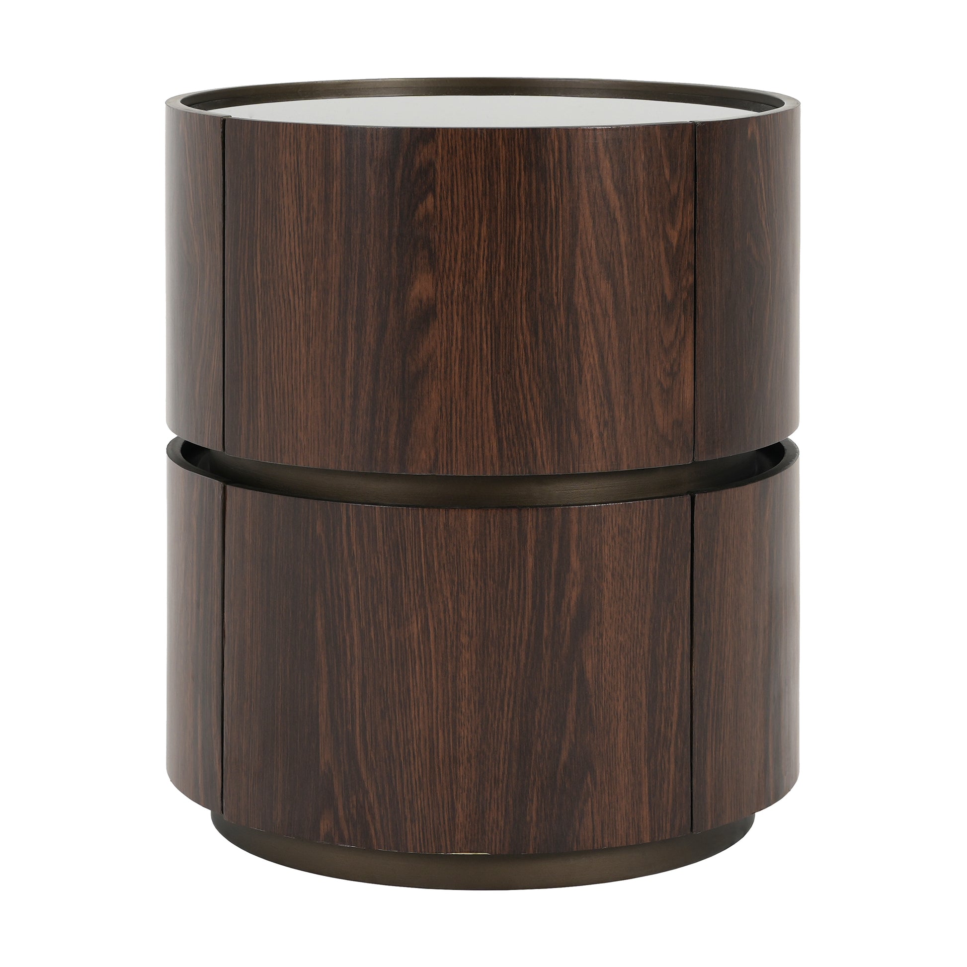 Elegant MDF Italian High-Grade Double-Layer Storage Round Side Table in Brown and Black with Tempered Glass Top