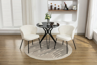 042-Set of 2 Boucle Fabric Dining Chairs With Black Metal Legs,Ivory