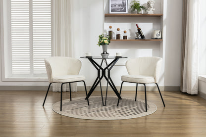 042-Set of 2 Boucle Fabric Dining Chairs With Black Metal Legs,Ivory