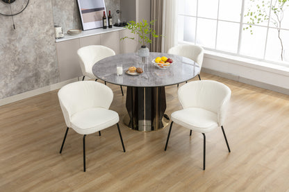 042-Set of 2 Boucle Fabric Dining Chairs With Black Metal Legs,Ivory