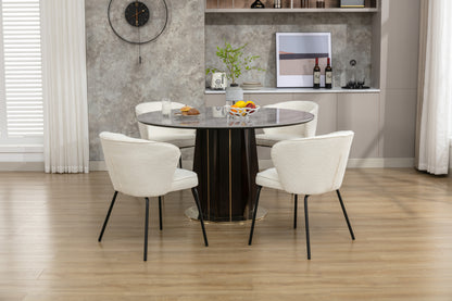 042-Set of 2 Boucle Fabric Dining Chairs With Black Metal Legs,Ivory