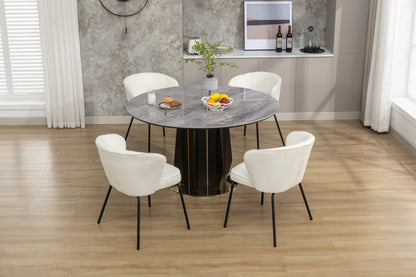 042-Set of 2 Boucle Fabric Dining Chairs With Black Metal Legs,Ivory