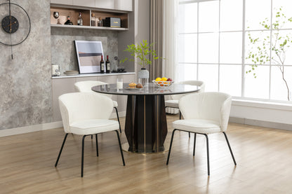 042-Set of 2 Boucle Fabric Dining Chairs With Black Metal Legs,Ivory