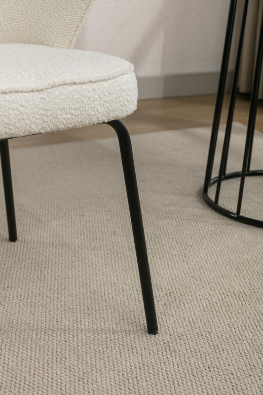 042-Set of 2 Boucle Fabric Dining Chairs With Black Metal Legs,Ivory