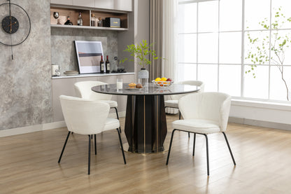 042-Set of 2 Boucle Fabric Dining Chairs With Black Metal Legs,Ivory