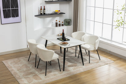 042-Set of 2 Boucle Fabric Dining Chairs With Black Metal Legs,Ivory