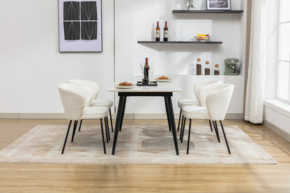 042-Set of 2 Boucle Fabric Dining Chairs With Black Metal Legs,Ivory