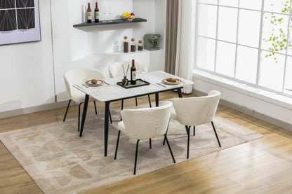 042-Set of 2 Boucle Fabric Dining Chairs With Black Metal Legs,Ivory