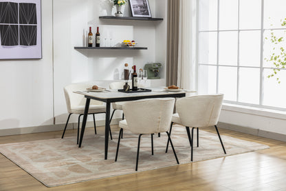 042-Set of 2 Boucle Fabric Dining Chairs With Black Metal Legs,Ivory