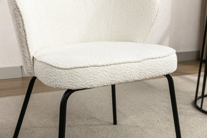 042-Set of 2 Boucle Fabric Dining Chairs With Black Metal Legs,Ivory