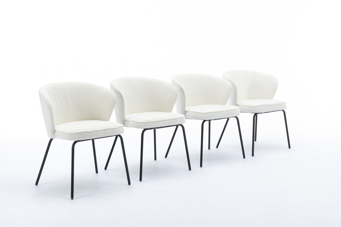 042-Set of 2 Boucle Fabric Dining Chairs With Black Metal Legs,Ivory