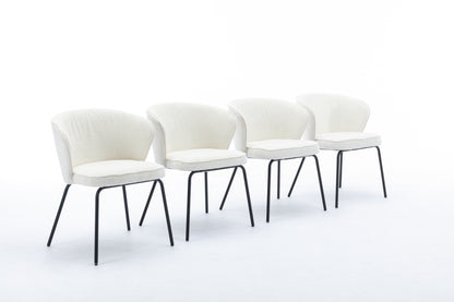 042-Set of 2 Boucle Fabric Dining Chairs With Black Metal Legs,Ivory