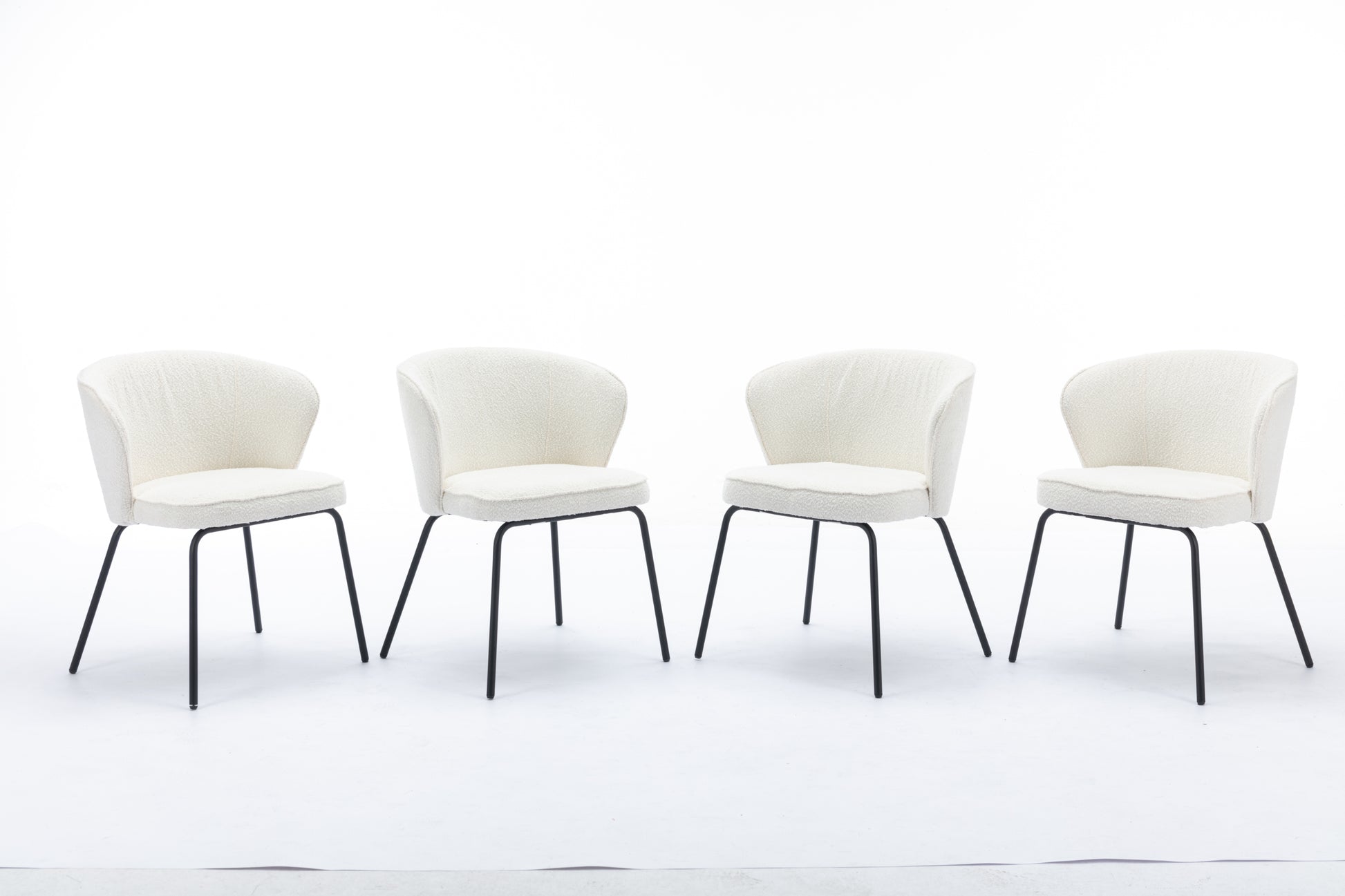 042-Set of 2 Boucle Fabric Dining Chairs With Black Metal Legs,Ivory