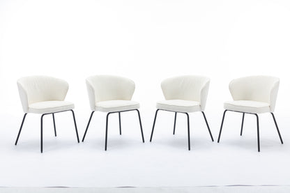 042-Set of 2 Boucle Fabric Dining Chairs With Black Metal Legs,Ivory