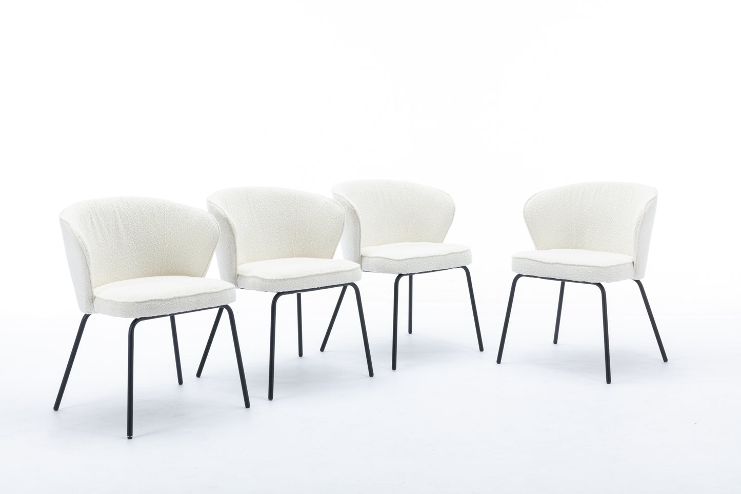 042-Set of 2 Boucle Fabric Dining Chairs With Black Metal Legs,Ivory