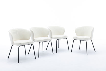 042-Set of 2 Boucle Fabric Dining Chairs With Black Metal Legs,Ivory