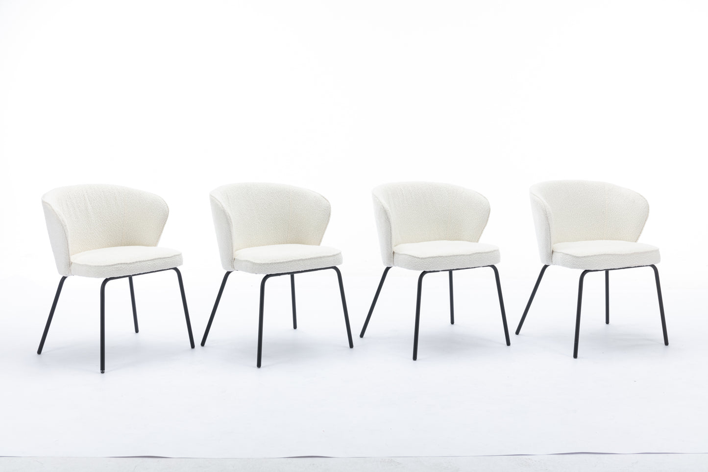 042-Set of 2 Boucle Fabric Dining Chairs With Black Metal Legs,Ivory