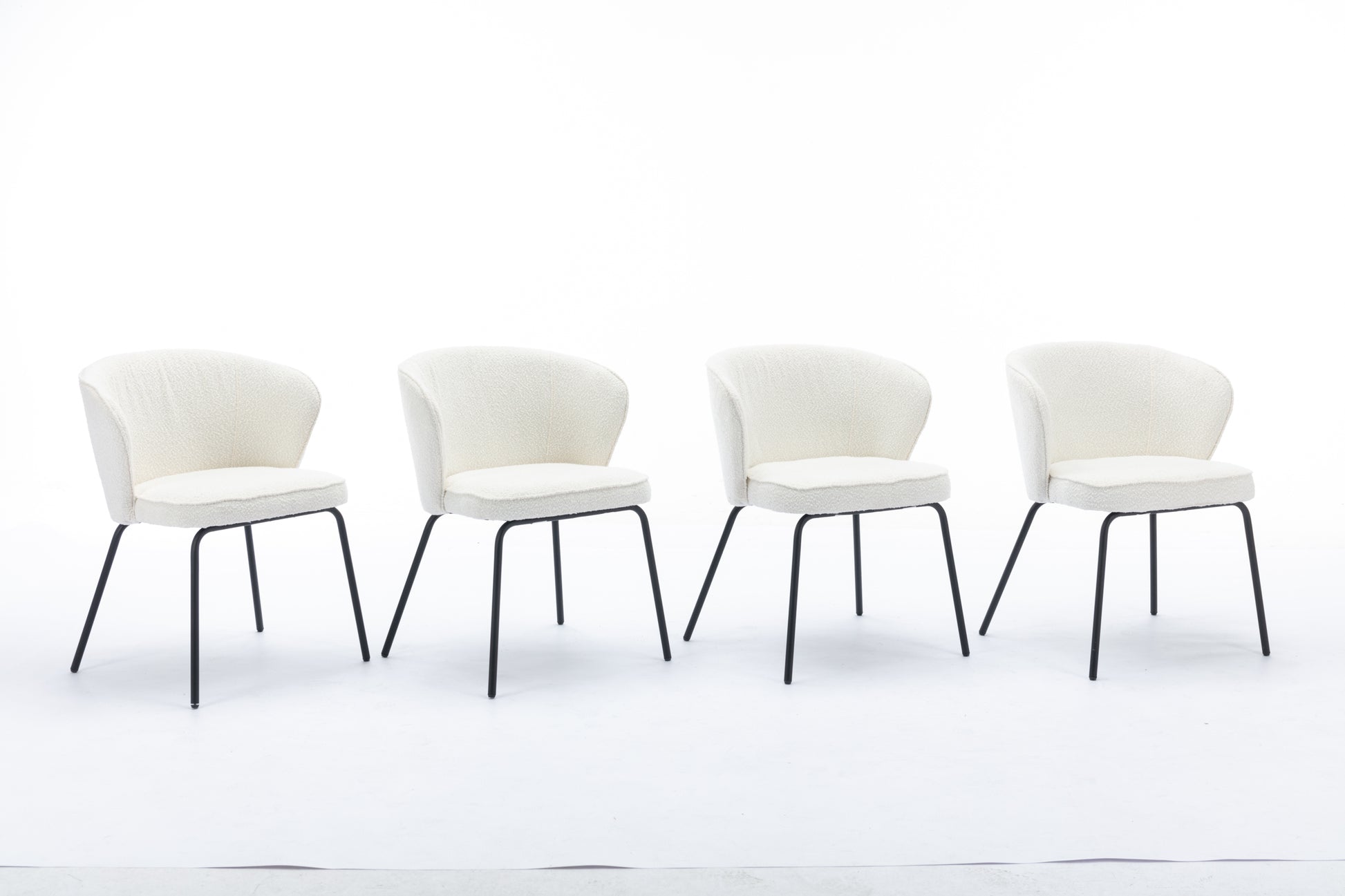 042-Set of 2 Boucle Fabric Dining Chairs With Black Metal Legs,Ivory