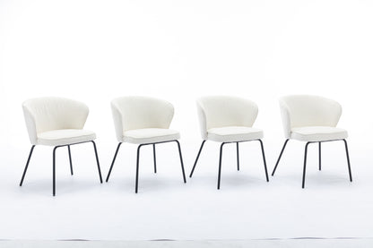 042-Set of 2 Boucle Fabric Dining Chairs With Black Metal Legs,Ivory