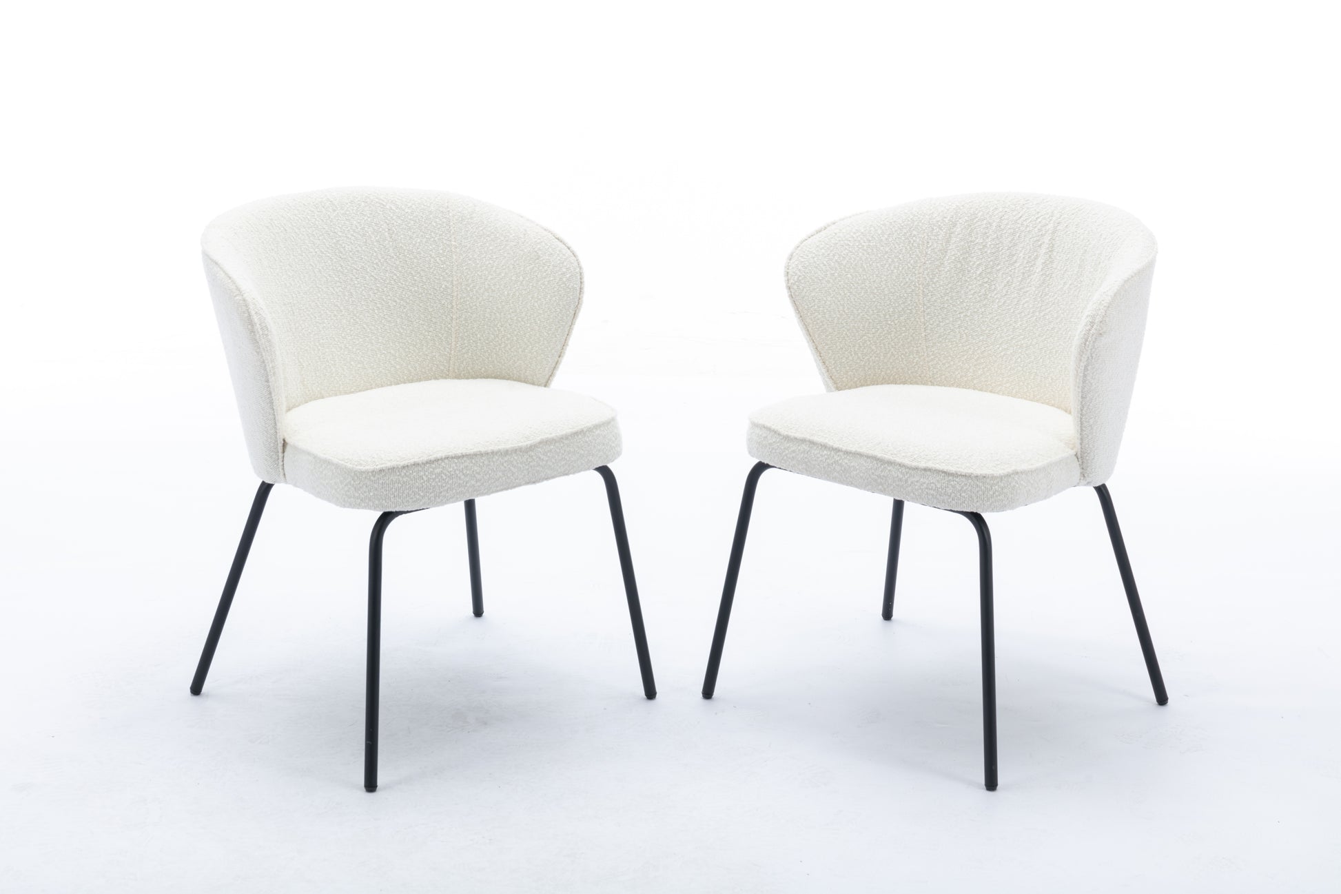 042-Set of 2 Boucle Fabric Dining Chairs With Black Metal Legs,Ivory