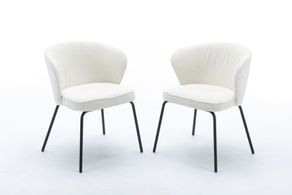 042-Set of 2 Boucle Fabric Dining Chairs With Black Metal Legs,Ivory
