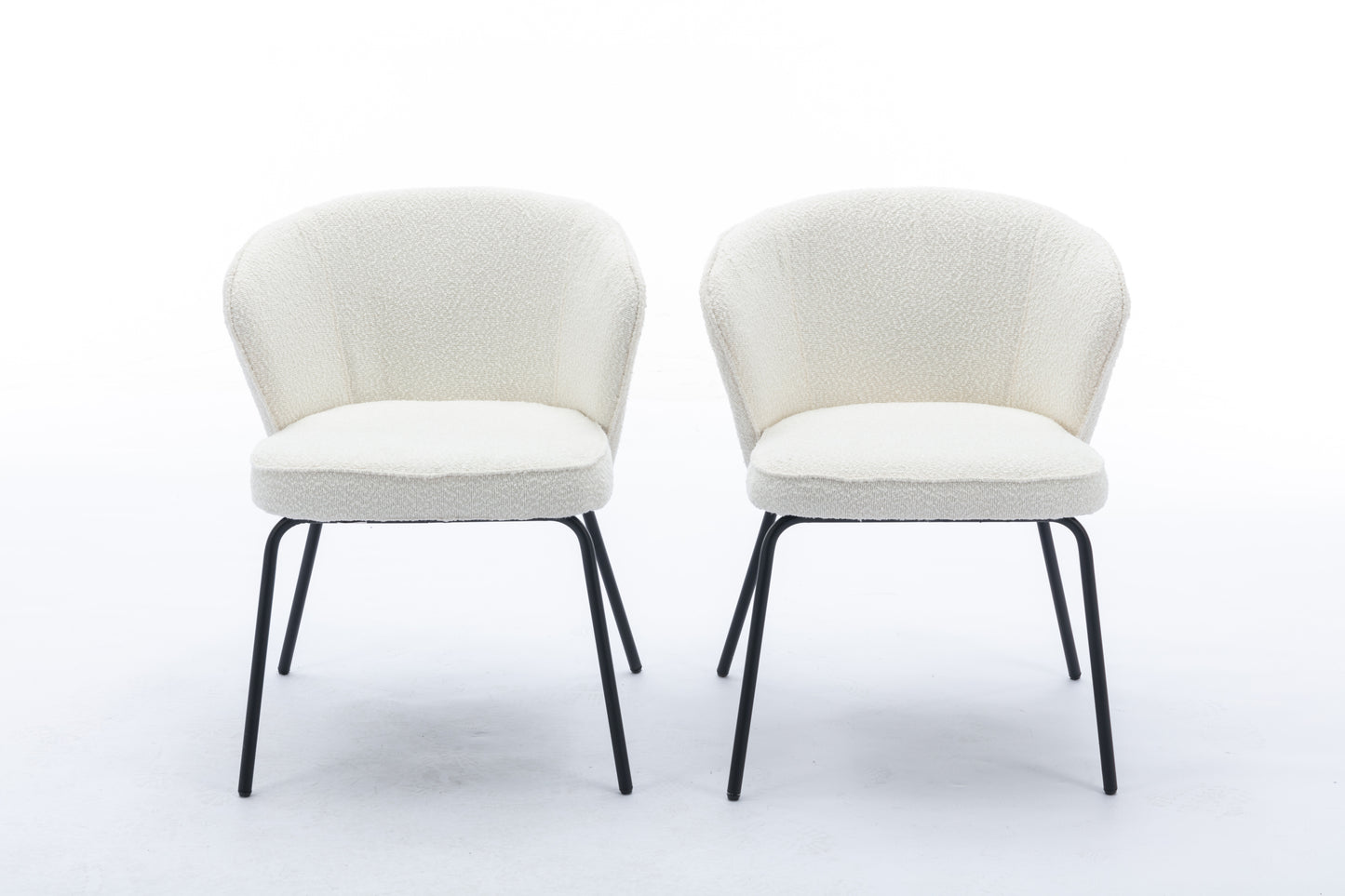042-Set of 2 Boucle Fabric Dining Chairs With Black Metal Legs,Ivory