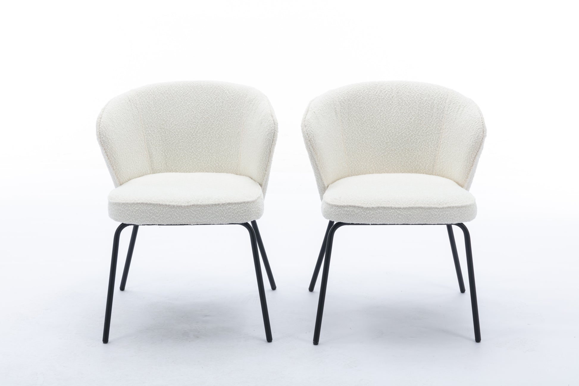 042-Set of 2 Boucle Fabric Dining Chairs With Black Metal Legs,Ivory