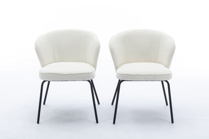 042-Set of 2 Boucle Fabric Dining Chairs With Black Metal Legs,Ivory