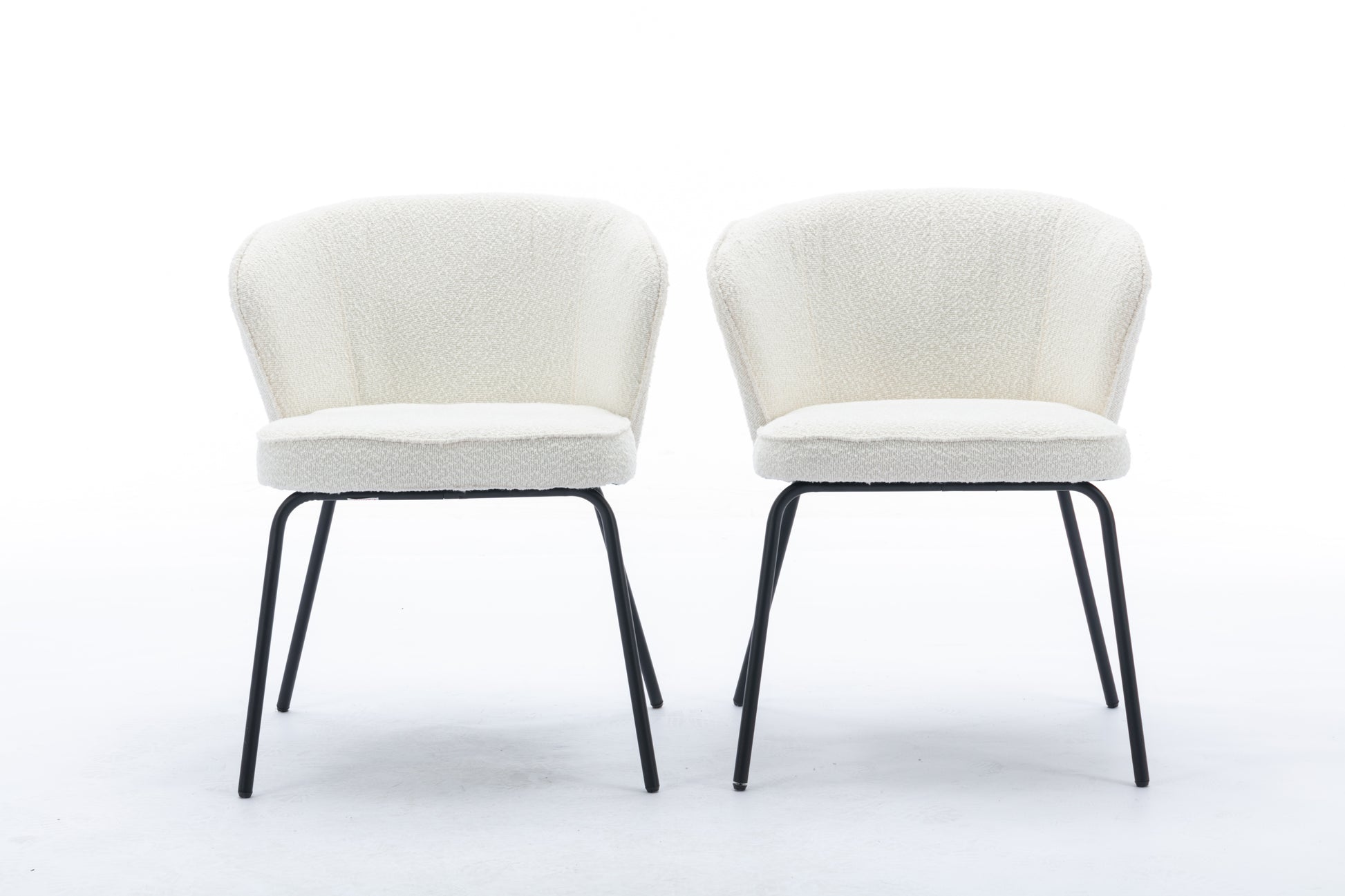 042-Set of 2 Boucle Fabric Dining Chairs With Black Metal Legs,Ivory