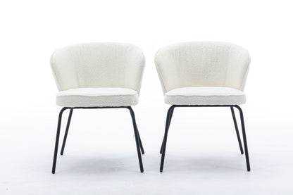 042-Set of 2 Boucle Fabric Dining Chairs With Black Metal Legs,Ivory